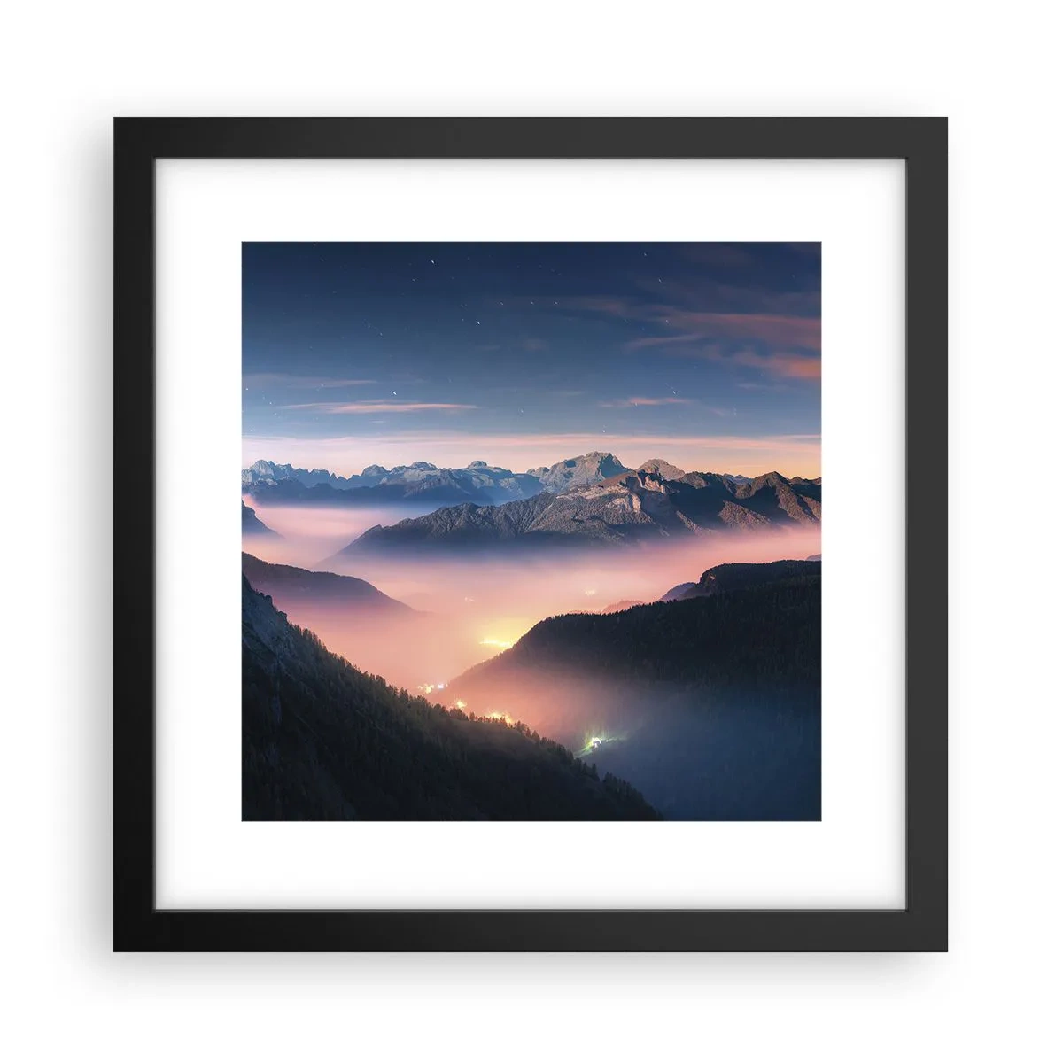 Póster en marco negro - Luz en los valles - 30x30 cm