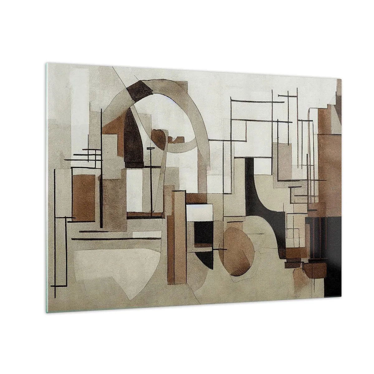Cuadro sobre vidrio - Impresiones sobre Vidrio - Paisaje geométrico en tonos marrones y beige. - 70x50cm - Paisaje urbano 2.0 - Decoración de pared moderna para salón y dormitorio ARTTOR