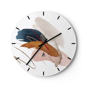 Reloj de pared - Reloj de vidrio - Pinceladas de colores sobre un fondo blanco en un estilo artístico. - 30x30cm - Composición alada - Decoración de pared moderna para salón, cocina y dormitorio ARTTOR