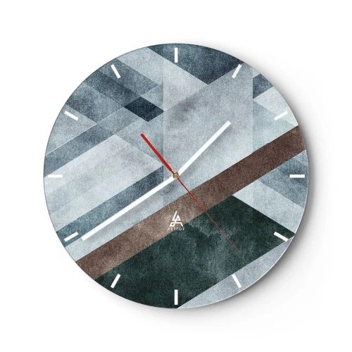 Reloj de pared - Reloj de vidrio - Geometría en tonos de azul, marrón y gris. - 30x30cm - Sofisticada elegancia de la geometría - Decoración de pared moderna para salón, cocina y dormitorio ARTTOR