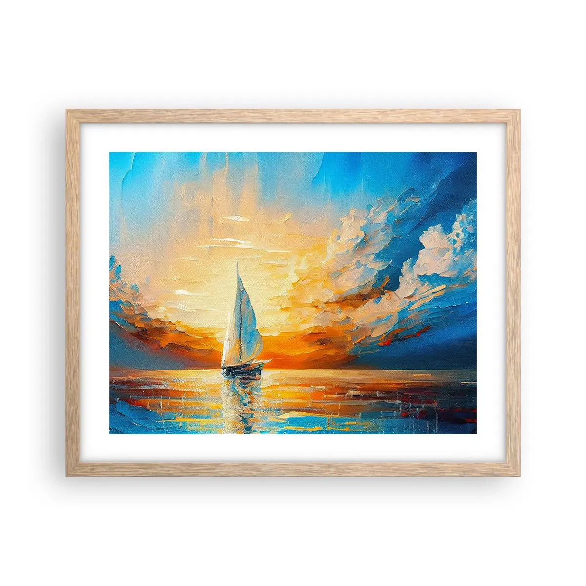 Póster en marco roble claro - Navegando en oro - 50x40 cm