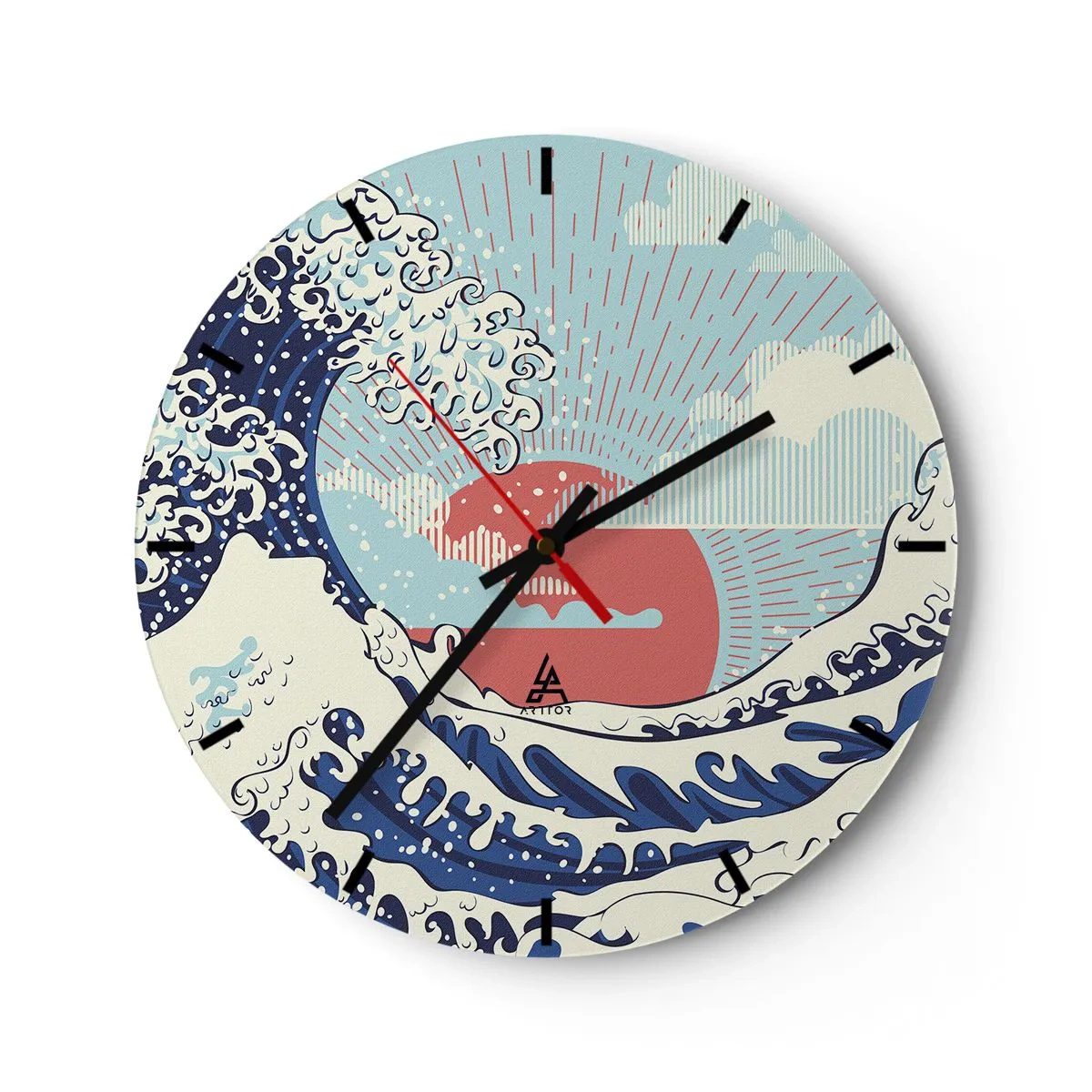 Reloj de pared - Reloj de vidrio - Ola japonesa con el sol poniente como telón de fondo - 30x30cm - De inspiración japonesa - Decoración de pared moderna para salón, cocina y dormitorio ARTTOR