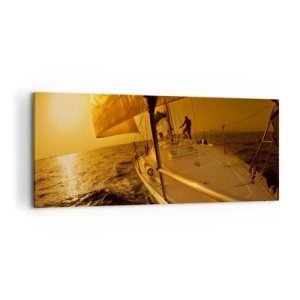Cuadro sobre lienzo - Impresión de Imagen - Atardecer dorado tras un día multicolor - 100x40 cm