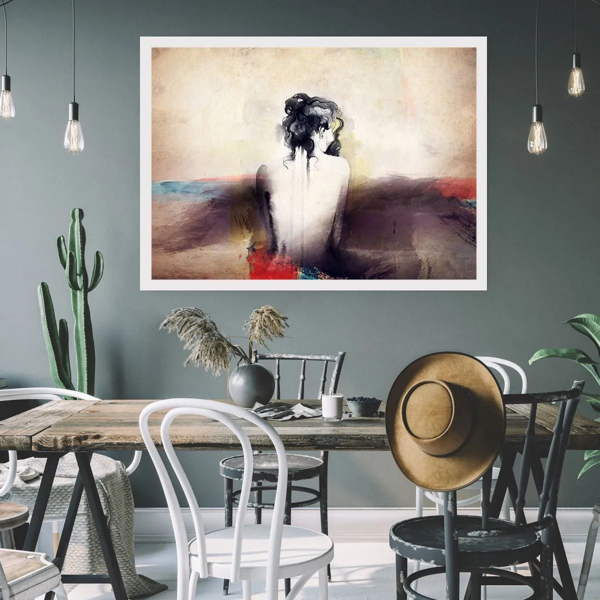 Póster - Un retrato sutil de una mujer en estilo artístico. - 100x70cm - Líneas suaves, formas ovaladas - Decoración de pared moderna para salón y dormitorio ARTTOR