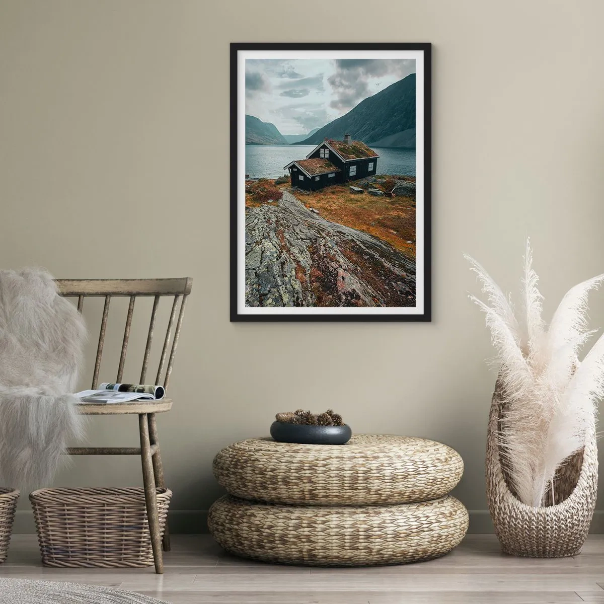 Póster en marco negro - Verano en los fiordos - 50x70 cm