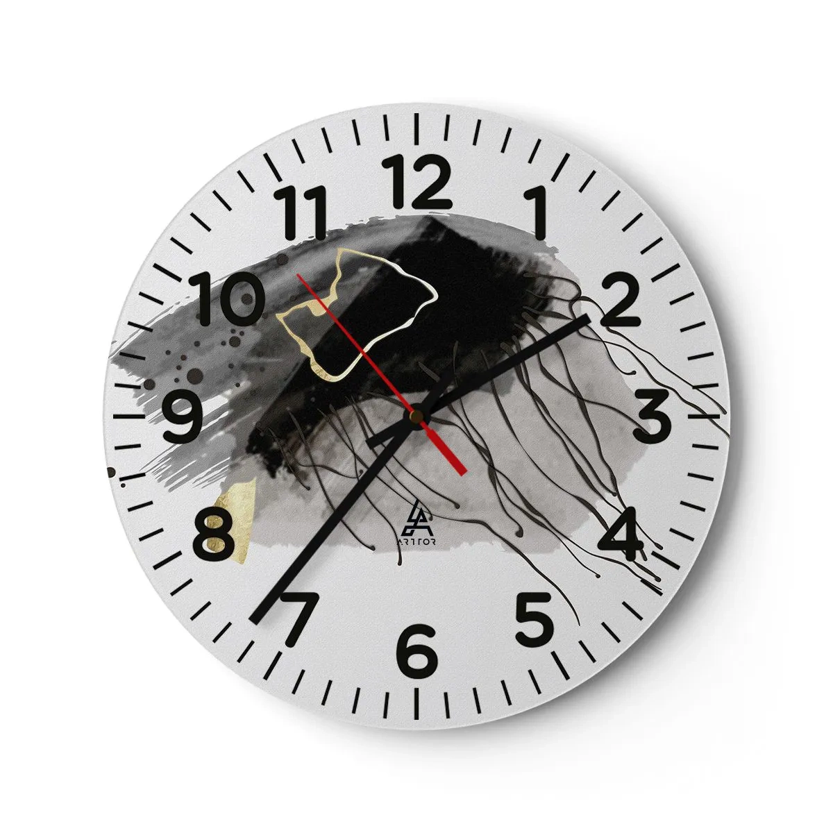 Reloj de pared - Reloj de vidrio - En negro y dorado - 40x40 cm