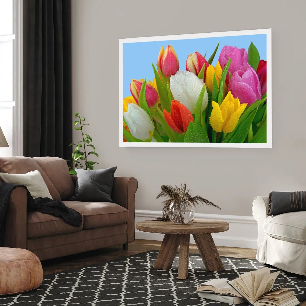 Póster - Arco iris floral en gotas de rocío - 70x50 cm