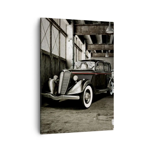 Cuadro sobre lienzo - Impresión de Imagen - Un elegante coche retro en un almacén rústico - 50x70cm - La elegancia perdurable de los años 30. - Decoración de pared moderna para salón y dormitorio ARTTOR