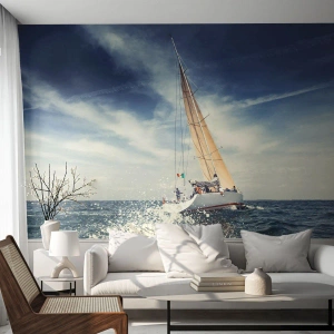 Fotomural Premium Sand - ¡No nos alcanzarán! - Velero, Océano, Yate de vela - 200x140 cm
