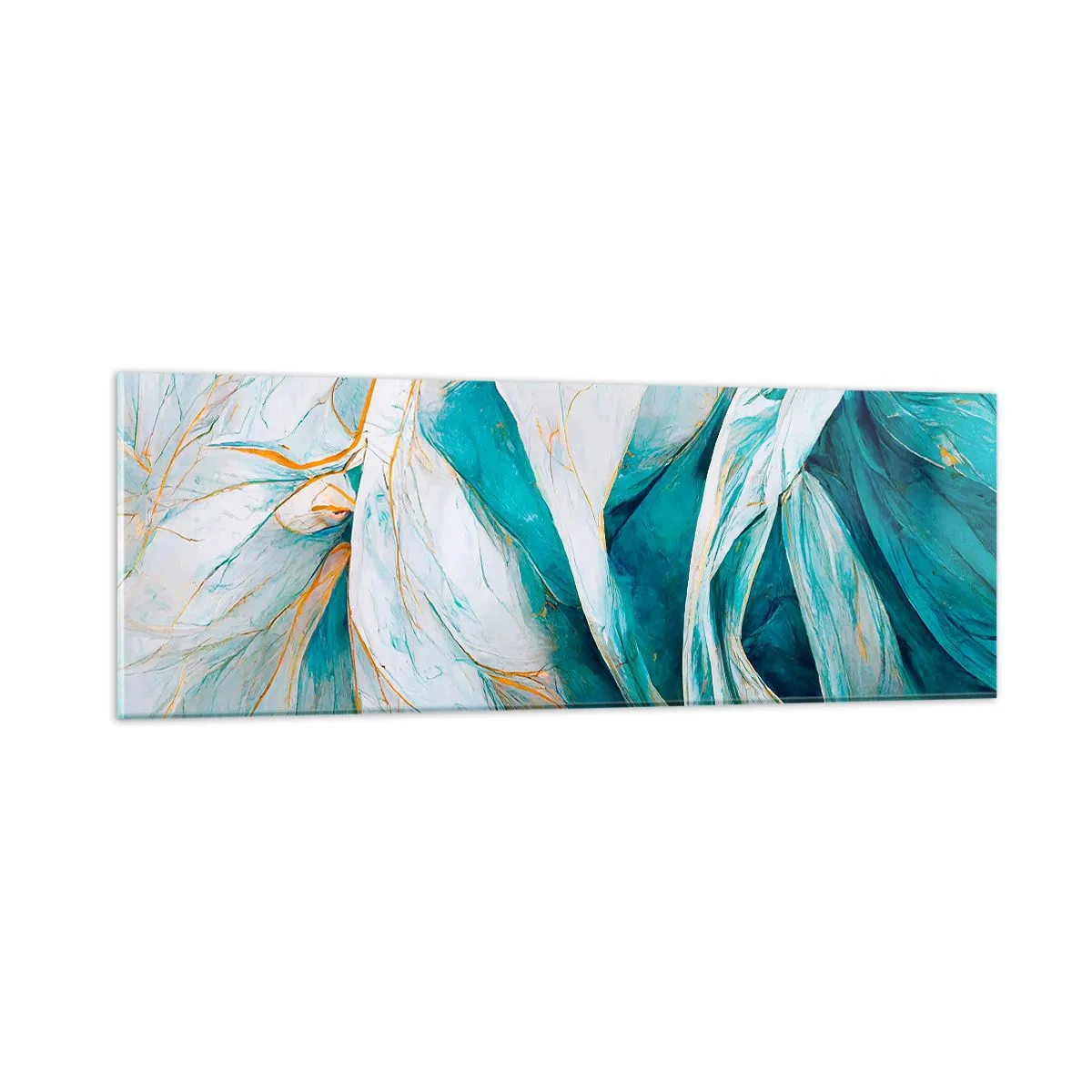 Cuadro sobre vidrio - Impresiones sobre Vidrio - Abstracción azul con motivos dorados - 90x30 cm
