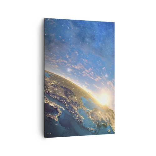 Cuadro sobre lienzo - Impresión de Imagen - Vista de la Tierra desde el espacio al amanecer - 80x120cm - Mirémonos a nosotros mismos desde la distancia - Decoración de pared moderna para salón y dormitorio ARTTOR