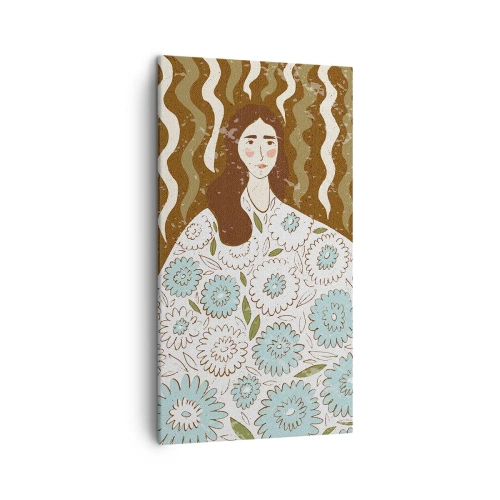 Cuadro sobre lienzo - Impresión de Imagen - Retrato con túnica de flores - 45x80 cm