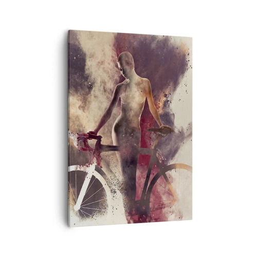 Cuadro sobre lienzo - Impresión de Imagen - Silueta abstracta con una bicicleta en estilo artístico. - 50x70cm - En las formas de mármol un alma ciclista - Decoración de pared moderna para salón y dormitorio ARTTOR