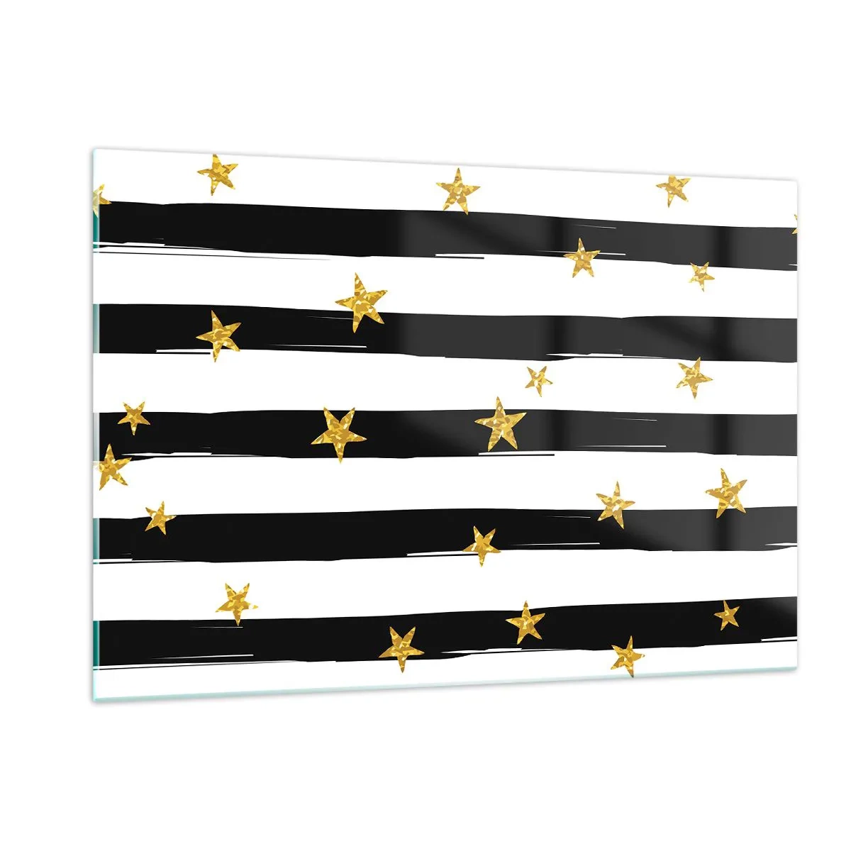 Cuadro sobre vidrio - Impresiones sobre Vidrio - Rayas blancas y negras con estrellas doradas - 120x80cm - Todos hemos nacido bajo una estrella de la suerte - Decoración de pared moderna para salón y dormitorio ARTTOR