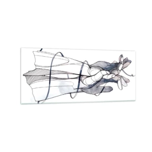 Cuadro sobre vidrio - Impresiones sobre Vidrio - Un dibujo sutil de una mano con una delicada flor. - 120x50cm - Un estudio sobre el contacto - Decoración de pared moderna para salón y dormitorio ARTTOR