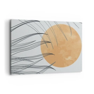 Cuadro sobre lienzo - Impresión de Imagen - Hojas de hierba abstractas contra el fondo de un gran sol naranja - 100x70cm - Siempre hacia el sol - Decoración de pared moderna para salón y dormitorio ARTTOR