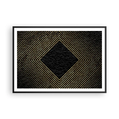 Póster en marco negro - Fondo negro con un patrón geométrico de líneas doradas. - 100x70cm - Geometría al estilo glamour - Decoración de pared moderna para salón y dormitorio ARTTOR