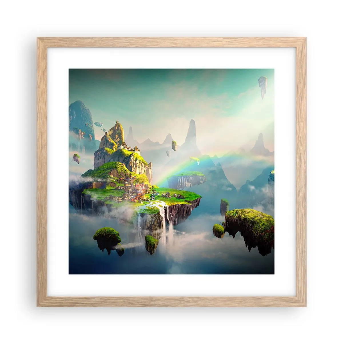 Póster en marco roble claro - El medio de la nada - islas flotantes - 40x40 cm