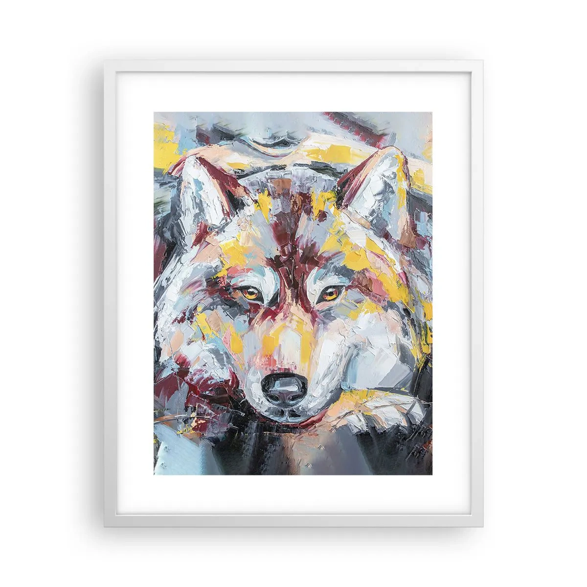 Póster en marco blanco - Pinceladas de lobo - 40x50 cm