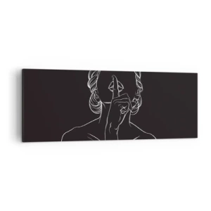 Cuadro sobre lienzo - Impresión de Imagen - Silueta minimalista de una mujer sobre un fondo negro. - 140x50cm - La belleza florece en silencio - Decoración de pared moderna para salón y dormitorio ARTTOR