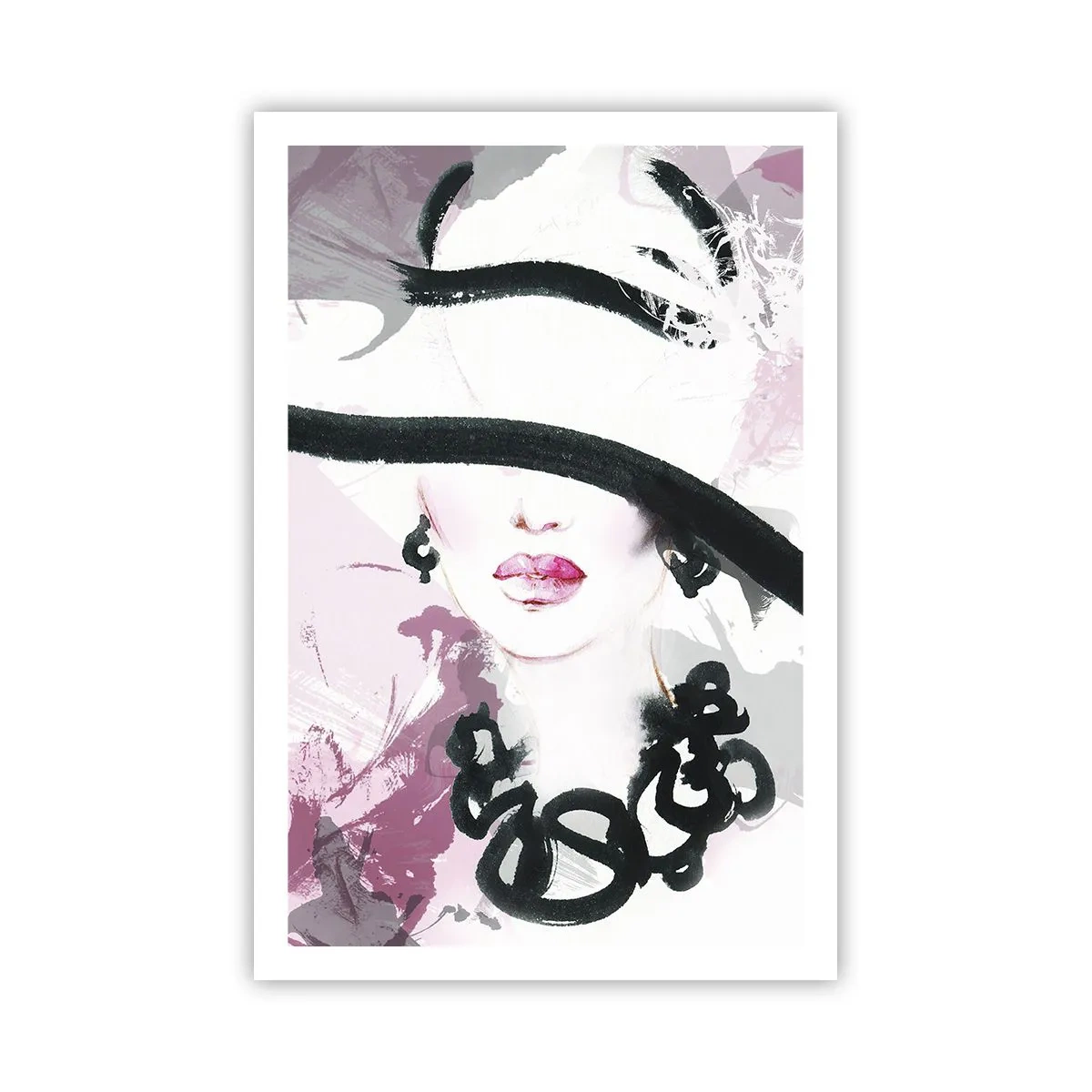 Póster - Retrato de una dama en negro y rosa - 61x91 cm