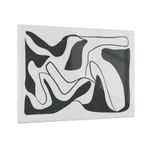 Cuadro sobre vidrio - Impresiones sobre Vidrio - Formas abstractas en blanco y negro que se asemejan a un laberinto. - 70x50cm - Juego abstracto en un laberinto - Decoración de pared moderna para salón y dormitorio ARTTOR