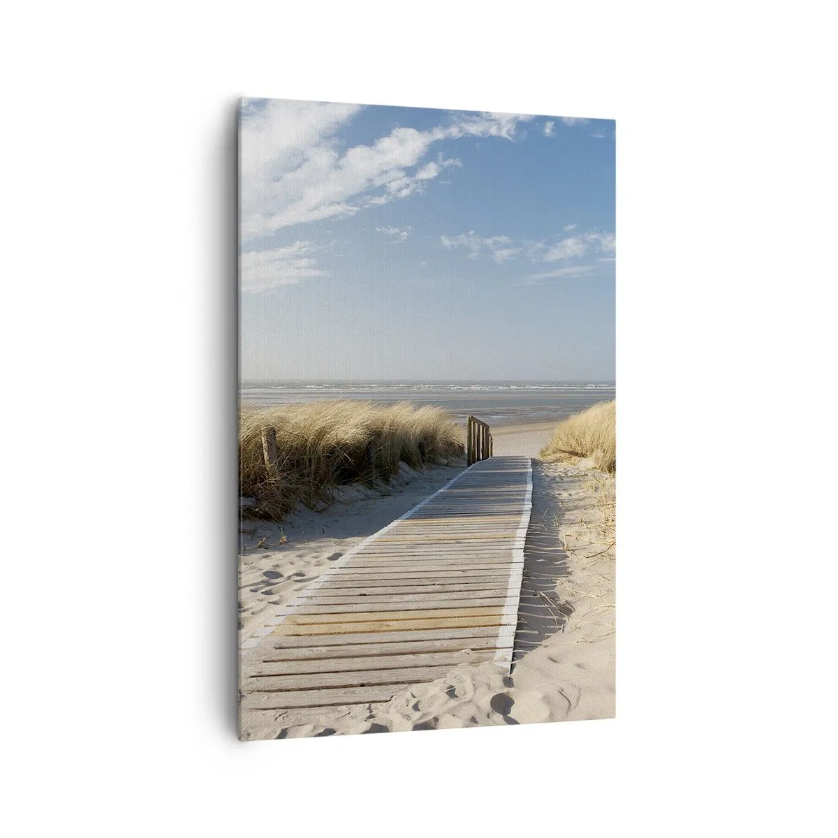 Cuadro sobre lienzo - Impresión de Imagen - Un camino de madera conduce a través de las dunas hasta el mar en calma. - 80x120cm - Más allá de la duna, en el susurro de la naturaleza - Decoración de pared moderna para salón y dormitorio ARTTOR