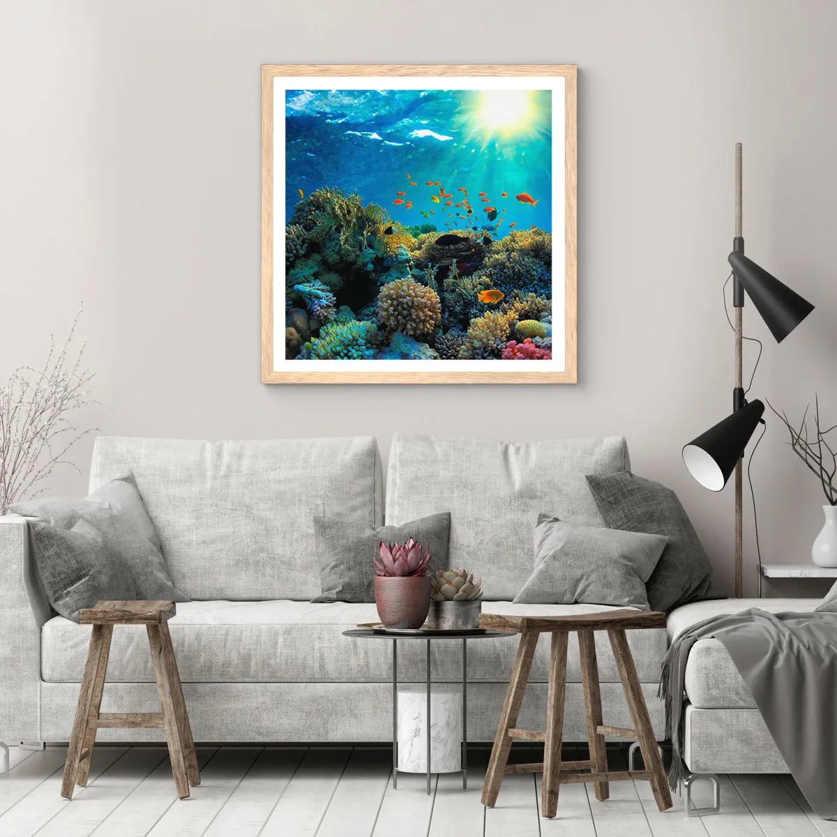 Póster en marco roble claro - Tesoros submarinos - 40x40 cm