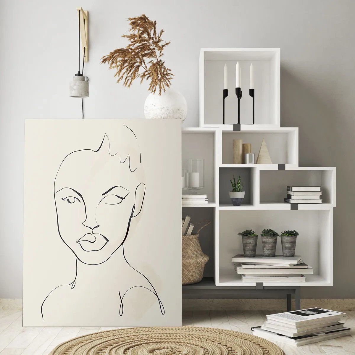 Cuadro sobre vidrio - Impresiones sobre Vidrio - El contorno de la cara está en tonos negros con sutiles acentos rosados. - 50x70cm - Un esbozo de sensualidad - Decoración de pared moderna para salón y dormitorio ARTTOR
