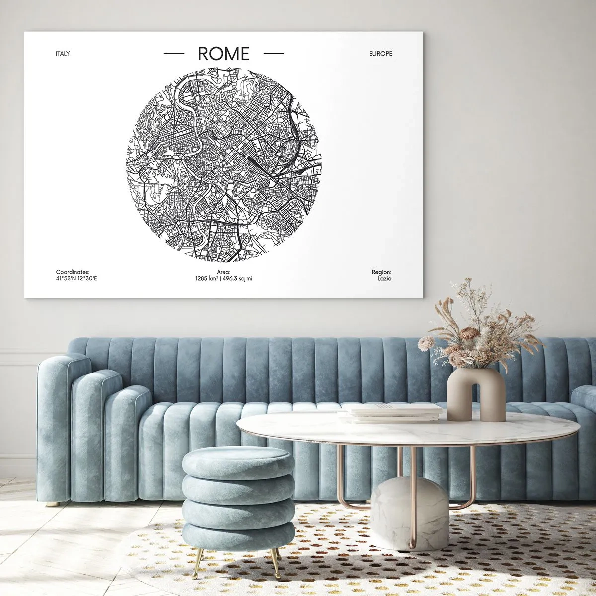 Cuadro sobre vidrio - Impresiones sobre Vidrio - Un mapa de Roma en forma de dibujo detallado de calles. - 100x70cm - Anatomía de Roma - Decoración de pared moderna para salón y dormitorio ARTTOR