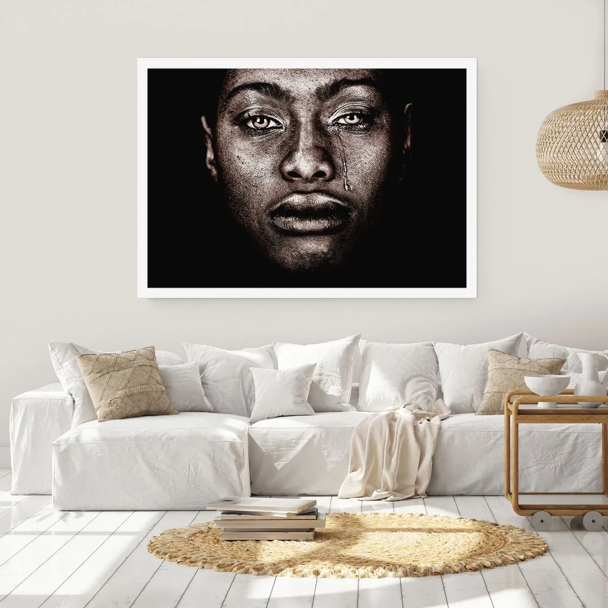 Póster - Retrato de un rostro con una sola lágrima sobre un fondo negro - 100x70cm - Una lágrima - Decoración de pared moderna para salón y dormitorio ARTTOR