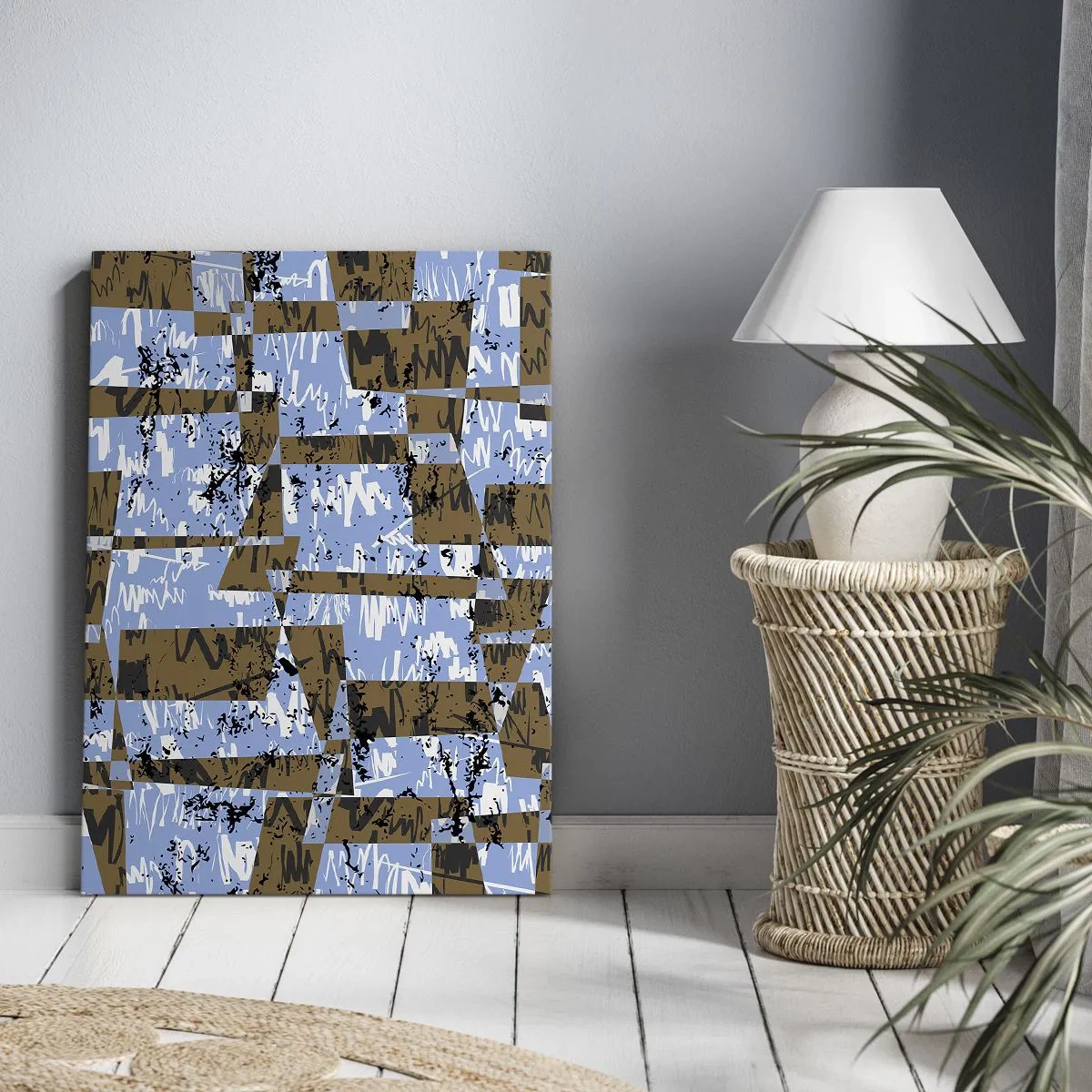 Cuadro sobre lienzo - Impresión de Imagen - Una composición abstracta de rectángulos en tonos marrones y azules. - 70x100cm - Un recorte del desierto - Decoración de pared moderna para salón y dormitorio ARTTOR