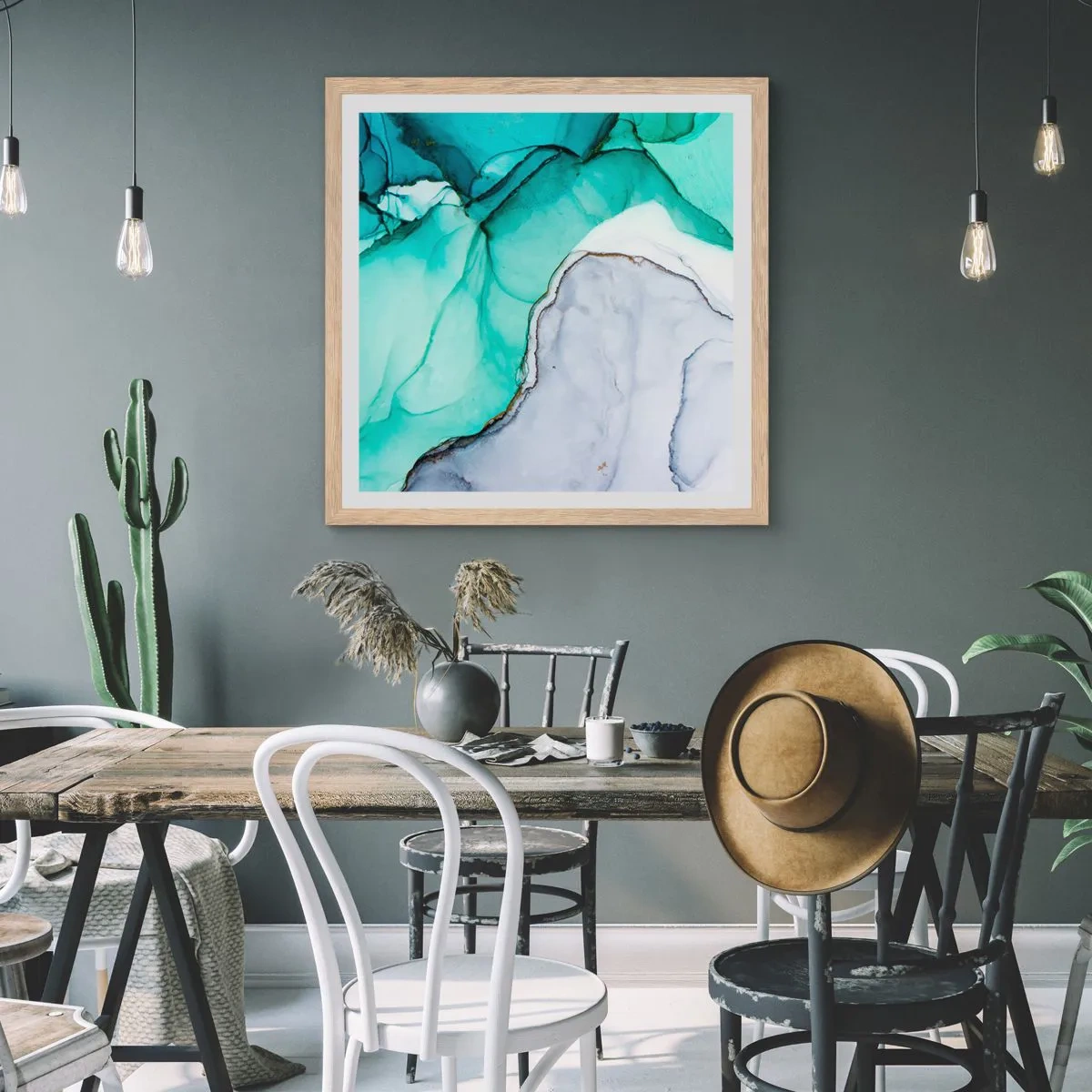 Póster en marco roble claro - Estudio en turquesa - 60x60 cm