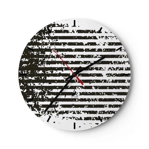 Reloj de pared - Reloj de vidrio - Rayas horizontales blancas y negras con textura irregular. - 30x30cm - Ritmo y ruido - Decoración de pared moderna para salón, cocina y dormitorio ARTTOR