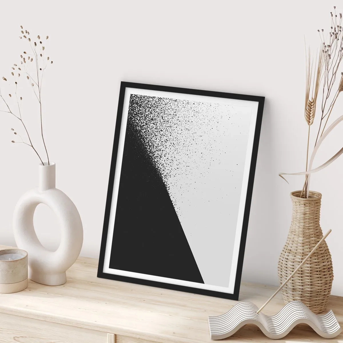 Póster en marco negro - Patrón abstracto en blanco y negro - 50x70cm - Cada vez más rápido, cada vez más alto - Decoración de pared moderna para salón y dormitorio ARTTOR