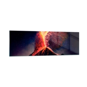Cuadro sobre vidrio - Impresiones sobre Vidrio - Una erupción volcánica única por la noche con colores dinámicos. - 160x50cm - Belleza y horror - Decoración de pared moderna para salón y dormitorio ARTTOR