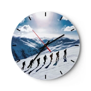 Reloj de pared - Reloj de vidrio - Un grupo de escaladores en montañas nevadas bajo un cielo despejado. - 30x30cm - Equipo de conquistadores - Decoración de pared moderna para salón, cocina y dormitorio ARTTOR