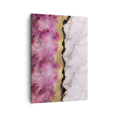 Cuadro sobre lienzo - Impresión de Imagen - Mármol abstracto en tonos rosa con acentos dorados. - 50x70cm - En la frontera - Decoración de pared moderna para salón y dormitorio ARTTOR
