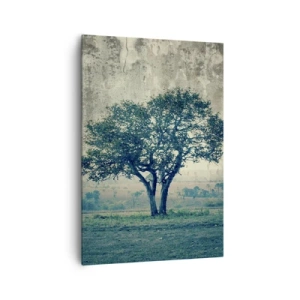 Cuadro sobre lienzo - Impresión de Imagen - Un árbol solitario contra un paisaje brumoso. - 70x100cm - El manzano - Decoración de pared moderna para salón y dormitorio ARTTOR