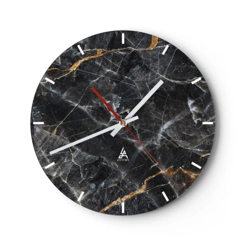 Reloj de pared - Reloj de vidrio - Estructura de mármol negro con vetas claras y doradas. - 30x30cm - La vida interior de la piedra - Decoración de pared moderna para salón, cocina y dormitorio ARTTOR