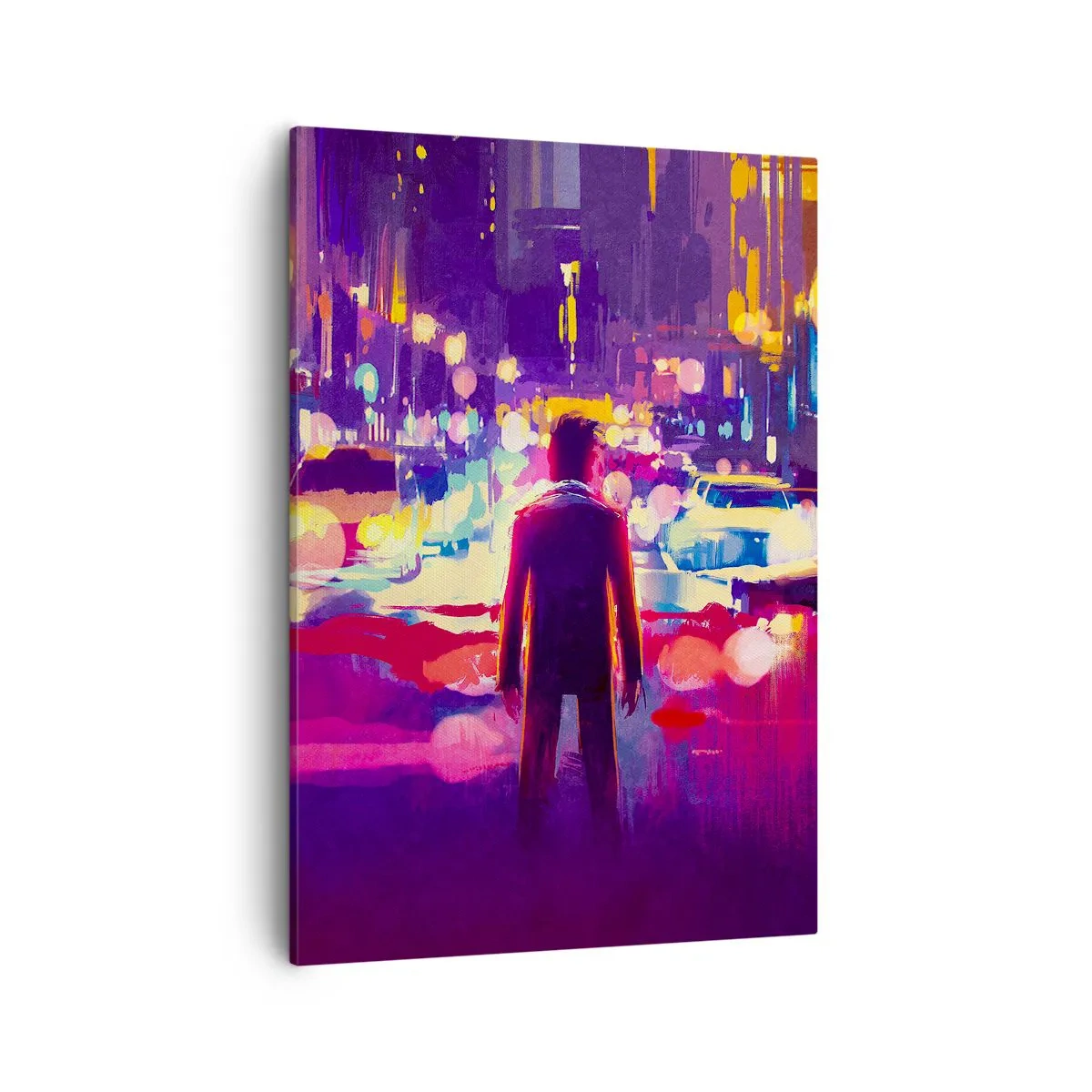 Cuadro sobre lienzo - Impresión de Imagen - Un hombre en una escena nocturna de la ciudad de neón. - 50x70cm - Inmerso en la luz - Decoración de pared moderna para salón y dormitorio ARTTOR