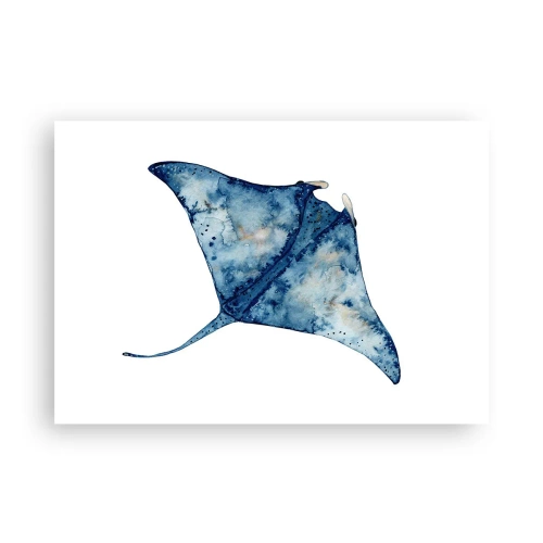 Póster - Raya azul en estilo acuarela sobre fondo blanco - 100x70cm - La vida en azul - Decoración de pared moderna para salón y dormitorio ARTTOR