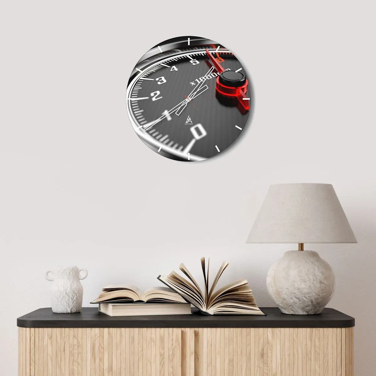 Reloj de pared - Reloj de vidrio - Primer plano del tacómetro de estilo deportivo - 30x30cm - Pisa a fondo - Decoración de pared moderna para salón, cocina y dormitorio ARTTOR