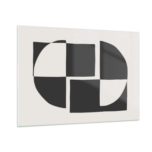 Cuadro sobre vidrio - Impresiones sobre Vidrio - Composición geométrica de formas en blanco y negro. - 100x70cm - Antítesis - síntesis - Decoración de pared moderna para salón y dormitorio ARTTOR