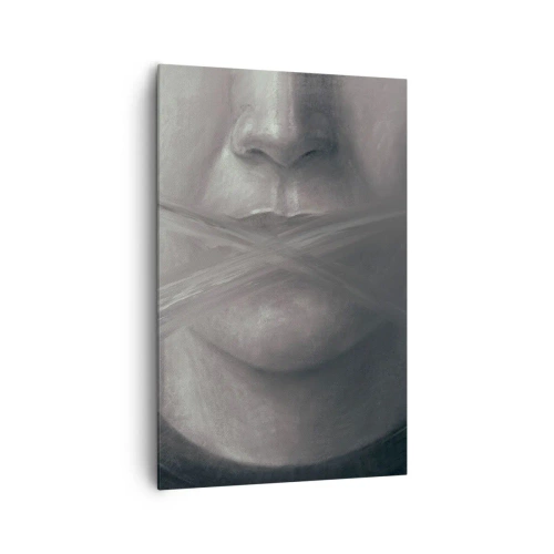 Cuadro sobre lienzo - Impresión de Imagen - Un retrato simbólico con labios difuminados en tonos grises. - 80x120cm - Ni una palabra - Decoración de pared moderna para salón y dormitorio ARTTOR