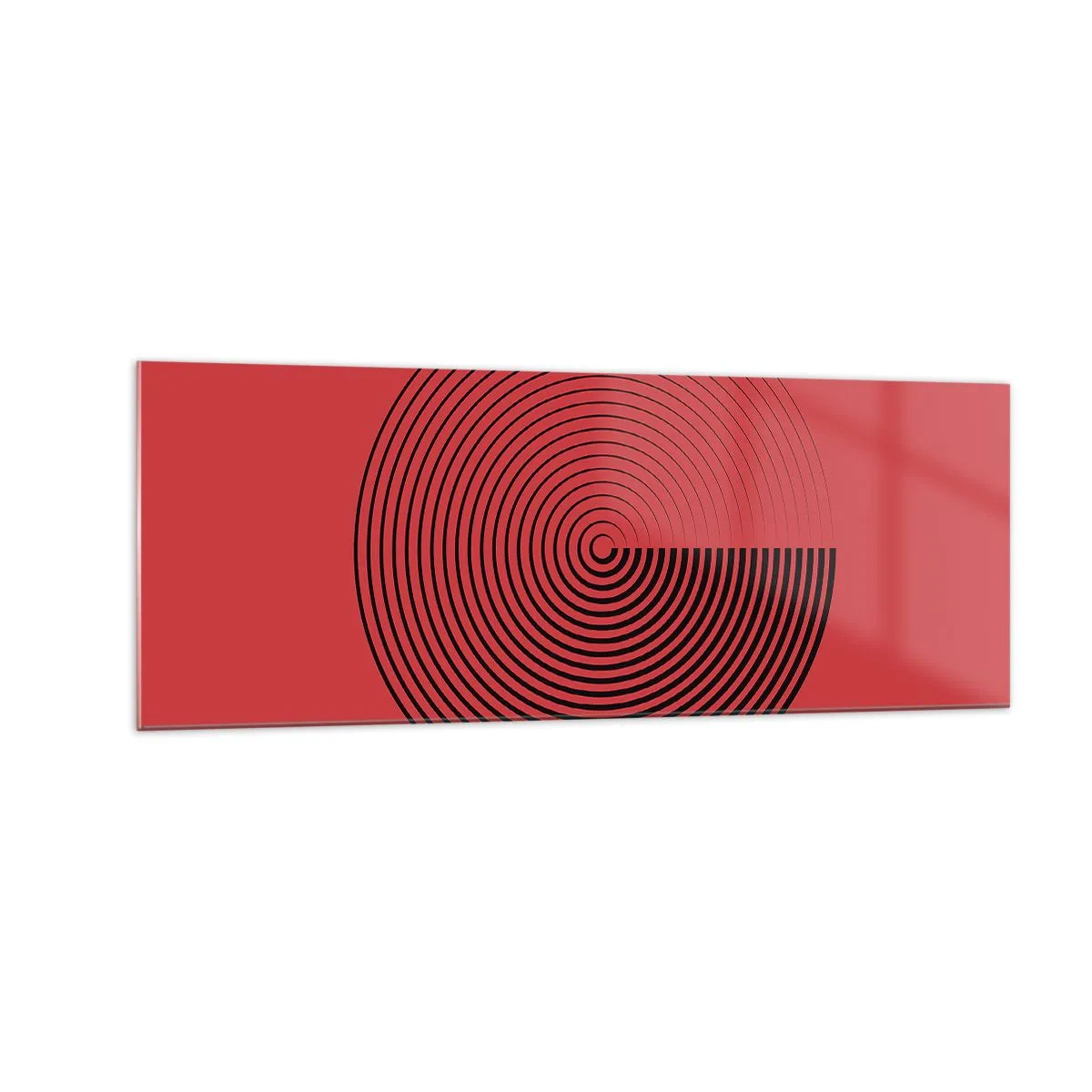 Cuadro sobre vidrio - Impresiones sobre Vidrio - Círculos concéntricos sobre fondo rojo - 140x50cm - Movimiento circular - Decoración de pared moderna para salón y dormitorio ARTTOR