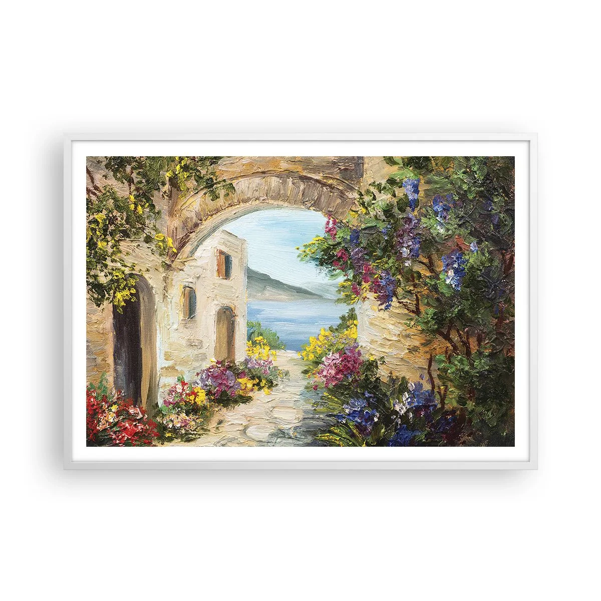 Póster en marco blanco - El encanto del paisaje costero - 100x70 cm