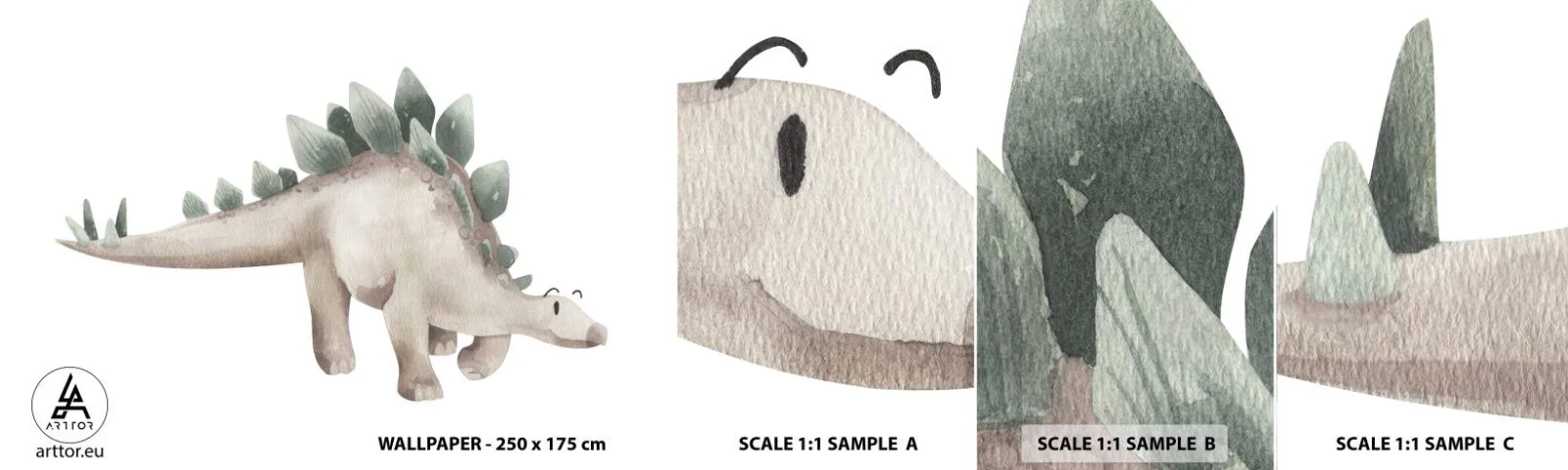 Muestra De Fotomural Standard Eco - Un amigo de otro tiempo - Dinosaurio, Para niños, Estegosaurio - 100x30 cm