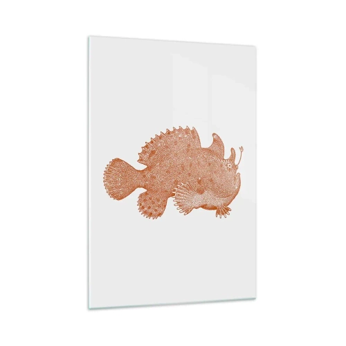 Cuadro sobre vidrio - Impresiones sobre Vidrio - Dibujo detallado de un pez de color cobre sobre un fondo blanco. - 70x100cm - Y sin embargo, un simple pez - Decoración de pared moderna para salón y dormitorio ARTTOR