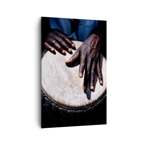 Cuadro sobre lienzo - Impresión de Imagen - Manos tocando un tambor djembé en una composición dinámica - 80x120cm - Vive a tu ritmo - Decoración de pared moderna para salón y dormitorio ARTTOR
